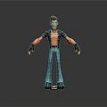 3D Male Character Model Wearing Black Jacket Open Shirt Blue Pants Black Gloves Standing on Skateboard