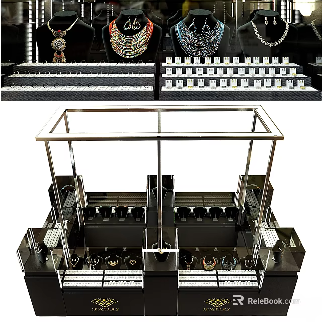 Modern Commercial Display Equipment With Metal Frame Glass Shelves And Multiple Layers 3d model 