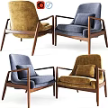 Modern Minimalist Accent Chairs With Wooden Frame And Plush Cushions In Blue And Yellow Tones
