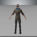 Adventurous Character With Sunglasses Blue Scarf Brown Jacket Green Pants And Binoculars