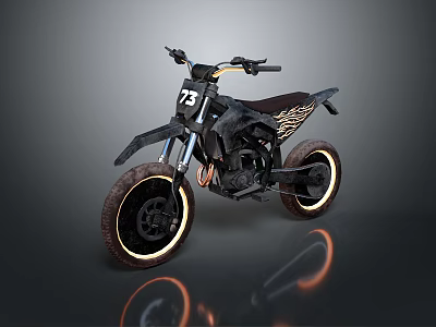 Black Sporty Off Road Motorcycle With Number 73 Large Wheels And Yellow Rim 3d model