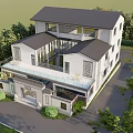 New Chinese Style Villa Exterior With Traditional Elements And Modern Design Courtyard Greenery