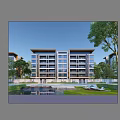 Modern Residential Building With Glass Facade And Landscape