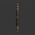 Decorative Wooden And Metal Column With Scroll Design Top Spherical Ornament And Horizontal Bars