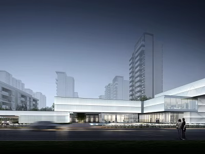 Contemporary Sales Office Building With Illuminated Glass Curtain Wall In Urban Night View 3d model