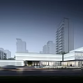 Contemporary Sales Office Building With Illuminated Glass Curtain Wall In Urban Night View