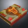 Decorative Open Book Shaped Household Item With Gears Mushrooms And Green Plants