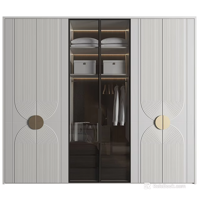 Modern Wardrobe Interior Design With Glass Doors Storage Boxes And Hanging Area 3d model 