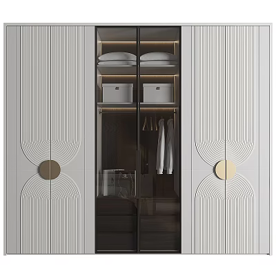 Modern Wardrobe Interior Design With Glass Doors Storage Boxes And Hanging Area 3d model