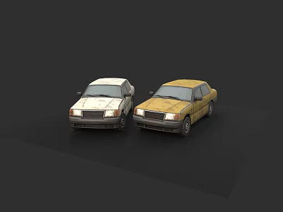 Vintage White And Yellow Sedan Cars Two Classic Models On Black Background 3d model
