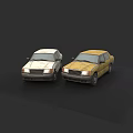 Vintage White And Yellow Sedan Cars Two Classic Models On Black Background