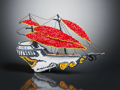 Elegant Beaded Model Ship Decoration With Red Sails White Hull And Yellow Accents 3d model
