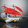 Elegant Beaded Model Ship Decoration With Red Sails White Hull And Yellow Accents