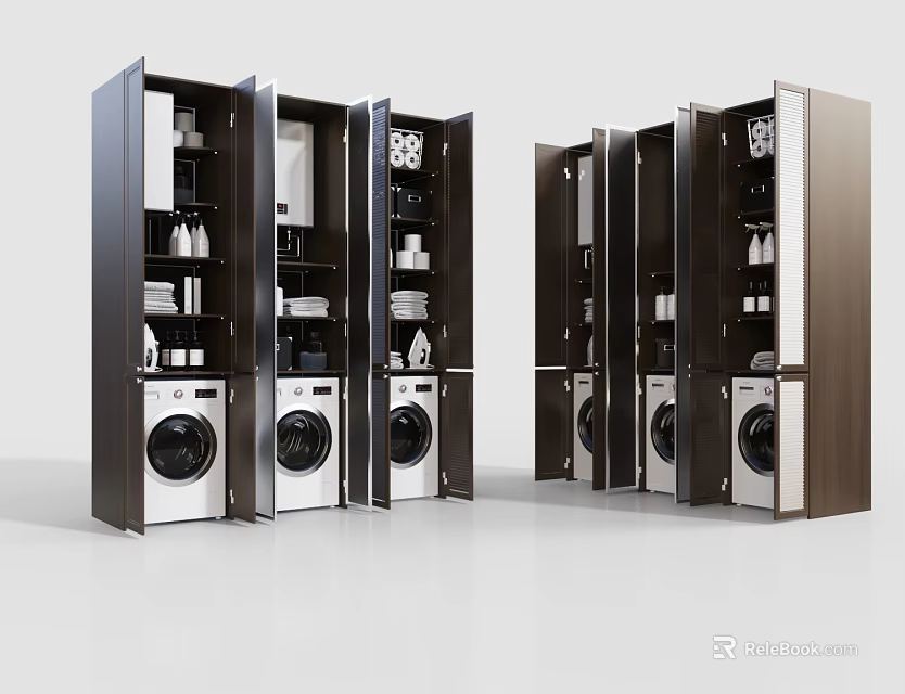 Modern Bathroom Cabinet Racks With Ample Storage Space And Functional Shelves Design 3d model