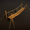Rustic Suspension Bridge Structure With Wooden Posts Ropes And Plank Deck