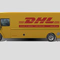 DHL Yellow Delivery Van With Express Worldwide Logo And Text On Side 3d model