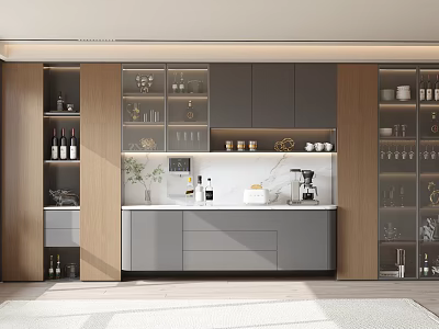 Modern Wine Cabinet With Glass Door Displaying Wine Bottles And Wooden Frame 3d model