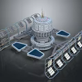 Futuristic Space Station 3D Model Featuring Central Tower And Modular Panels 3d model