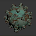 Spherical Weapon With Turquoise Copper Metallic Surface And Protruding Bolt Like Structures 3d model