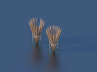 Household Toothpicks Stored In Two Transparent Glass Jars On Blue Background 3d model