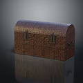Vintage Brown Woven Trunk with Metal Clasps on Reflective Surface 3d model