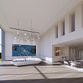 Modern Sales Office Interior With Spacious Reception Area Display Wall Pendant Lights And Natural Light