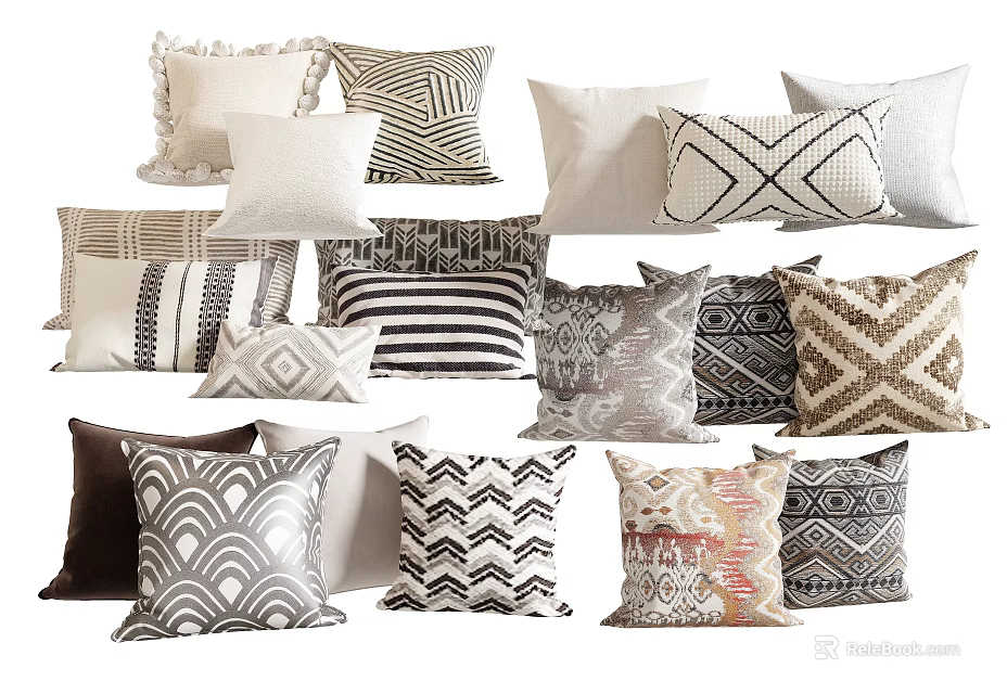 Decorative Throw Pillows With Various Geometric Patterns And Neutral Tones For Home Decoration 3d model 