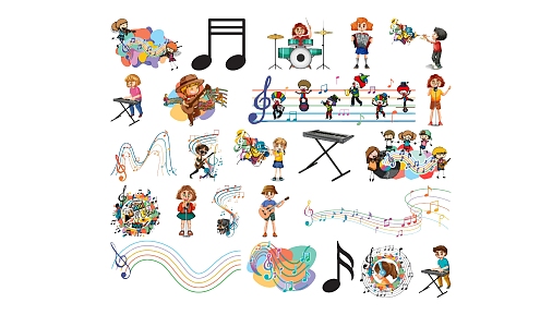 Modern 2D Cartoon Kids Music Singing Musical Instrument Band Publicity Illustration Silhouette 3d model