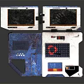 Dual Screen Open Television Design With Blue White Body And Orange Borders And Colorful Buttons