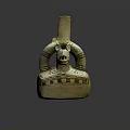 Ancient Ceramic Sculpture With Animal Head Tall Cylindrical Neck And Square Base