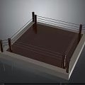3D Model of Professional Boxing Ring with Square Platform Ropes and Red Posts 3d model