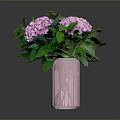 Pink Hydrangeas with Fresh Green Leaves in a Pink Vase on Dark Surface