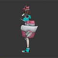 Futuristic Anime Female Character With Mechanical Creature Wings And Pink Blue Outfit