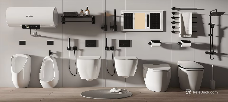 Modern Bathroom Toilets With Wall Mounted And Floor Standing Models And Sleek Accessories 3d model 