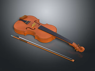 Acoustic Classical Violin String Instrument With Wooden Bow For Musical Performance 3d model