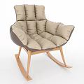 Beige Padded Single Seater Sofa With Quilted Design And Wooden Rocking Legs