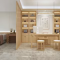 Modern Study Room Interior With Wooden Bookshelves Writing Desk Apple Computer And Calligraphy Artwork