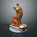 Cat Shaped Mosaic Sculpture Furniture Decor With Wooden Base And Blue Circular Stand