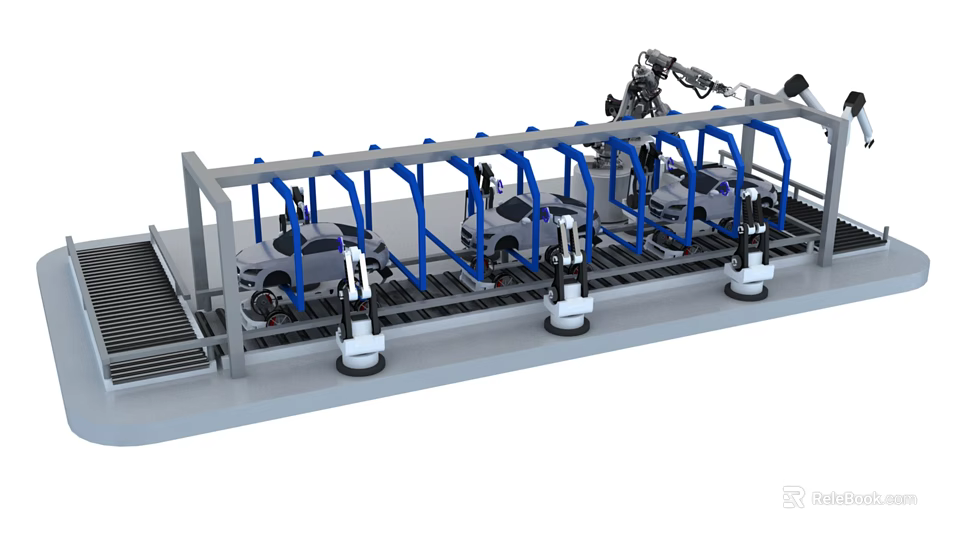 Industrial Equipment Automated Production Line With Robotic Arms And Conveyor Belt System 3d model 