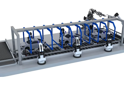 Industrial Equipment Automated Production Line With Robotic Arms And Conveyor Belt System 3d model