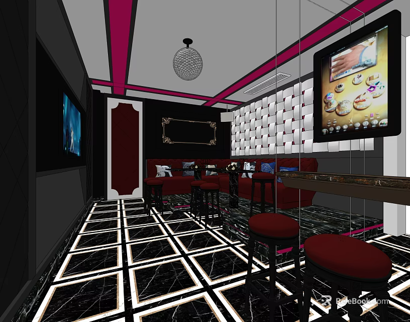 Stylish KTV Lounge Design With Large Screen Comfortable Sofa Seats And Colorful LED Lighting 3d model 