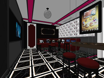 Stylish KTV Lounge Design With Large Screen Comfortable Sofa Seats And Colorful LED Lighting 3d model