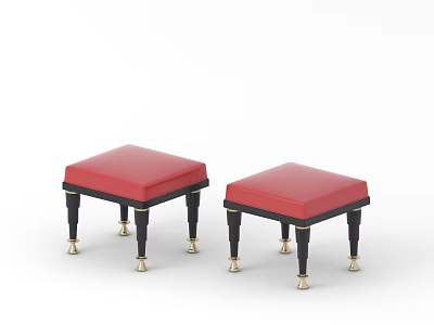 Stylish Sofa Stools Featuring Red Cushions Black Legs And Golden Accents Set Of Two 3d model