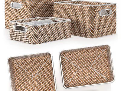 Woven Brown Storage Baskets With Handles And Grid Pattern For Home Organization 3d model