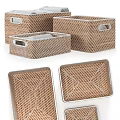 Woven Brown Storage Baskets With Handles And Grid Pattern For Home Organization 3d model