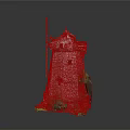 Ancient Stone Windmill Model With Damaged Tower And Surrounding Green Plants