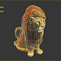 Vibrant Colored Lion In Sitting Posture With Red Orange Mane And Artistic Design