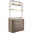 Modern Wooden Cabinet Units With Brass Metal Shelves And White Stone Countertop