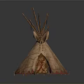 Modern Tepee Interior Design With Traditional Leather And Decorative Wooden Poles