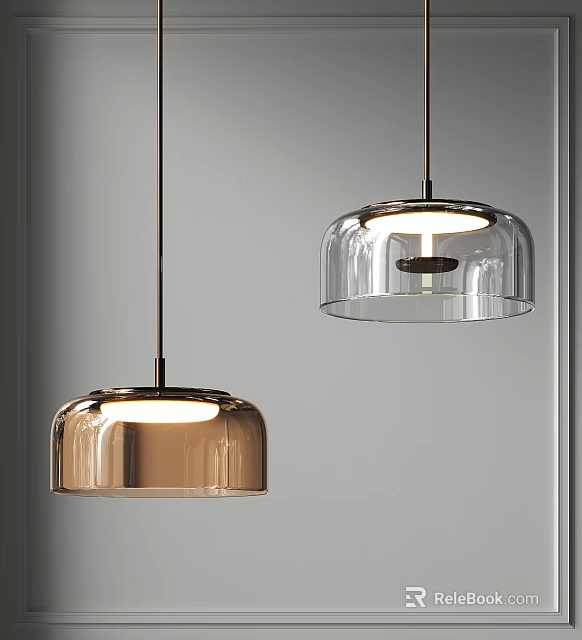 Modern Transparent And Copper Dome Shaped Pendant Lights For Interior Design 3d model 